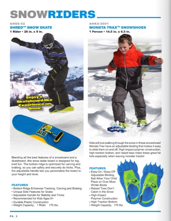 Snow Skates & Snowshoes — page from the SportsStuff 2025/26 catalog