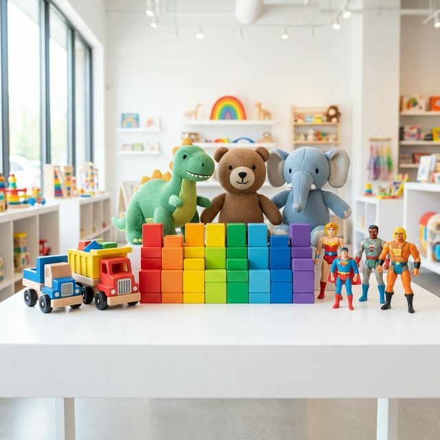 Colorful toy display showcasing products